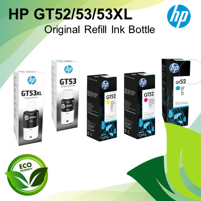 Hp Gt52gt53gt53xl Blackcyanmagentayellow Original Refill Ink Bottles Shopee Malaysia 