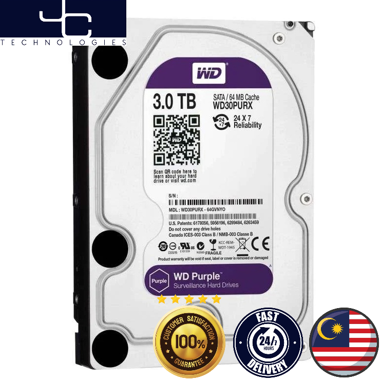 Western Digital WD Purple 3TB WD30PURZ 3.5" 5400RPM 64MB CCTV ...