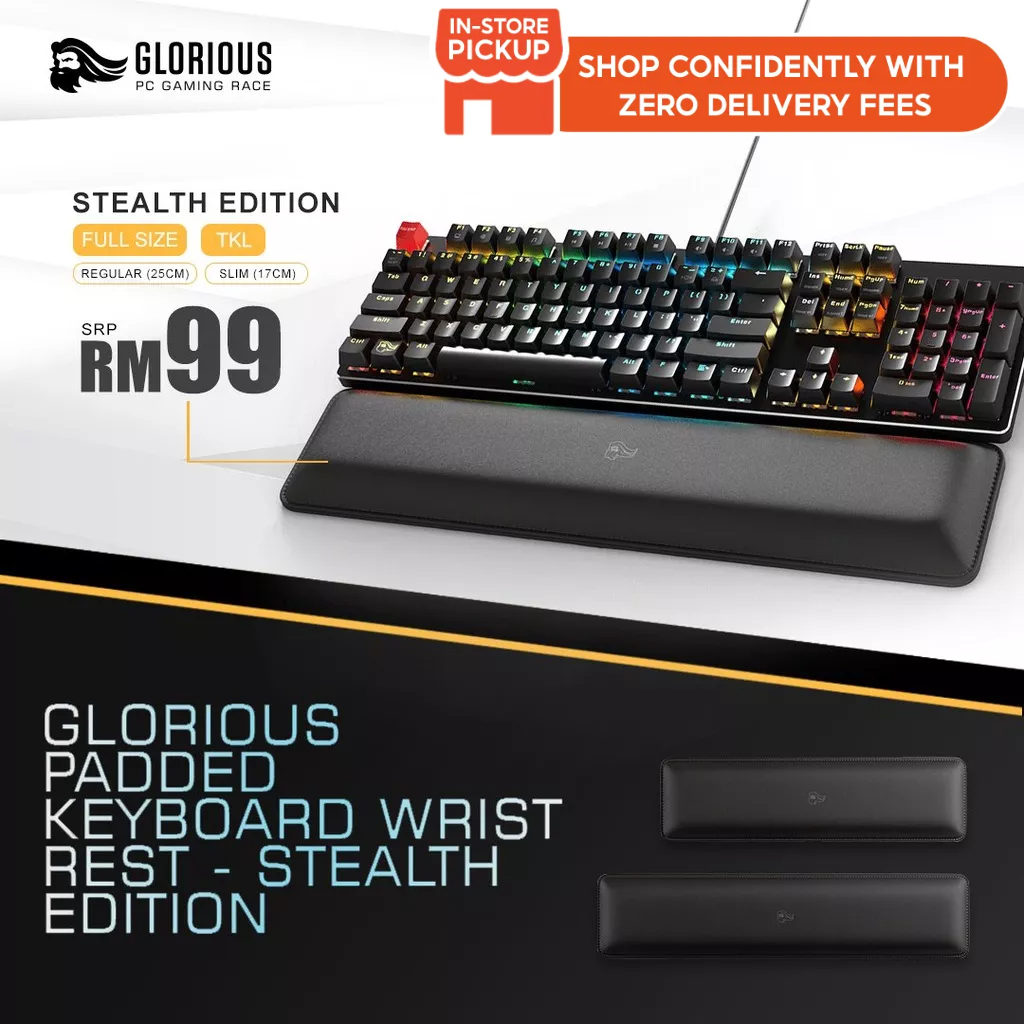 Glorious Gaming Wrist Pad/Rest - Full Size Mechanical Keyboards,Stitched  Edges,Ergonomic | 17.5x4 inches/25mm Thick (GWR-100)