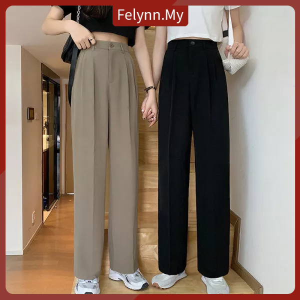 【felynn.my】korean Style Suit Pants High Waist Elastic Waist Straight 