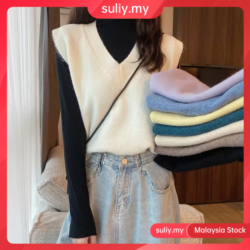 【Malaysia stock】Women Knit Vest Knitted Vest Sleeveless Knitwear Soft ...