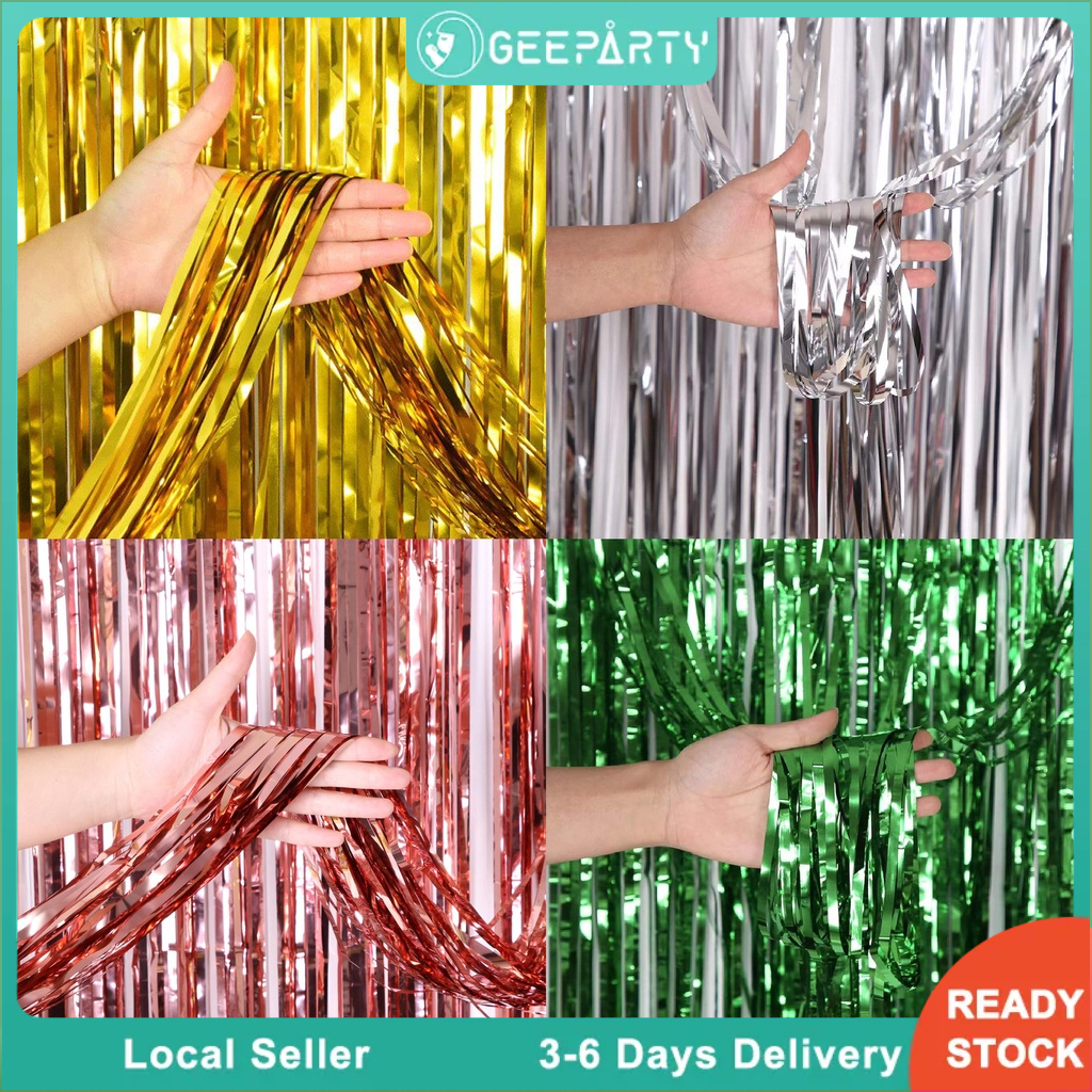 GeeParty 1*2M Metallic Tinsel Foil Fringe Rain Curtain for Birthday ...