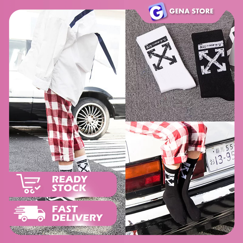 GS Off White Unisex Long Socks Fashion Street Pattern Sports