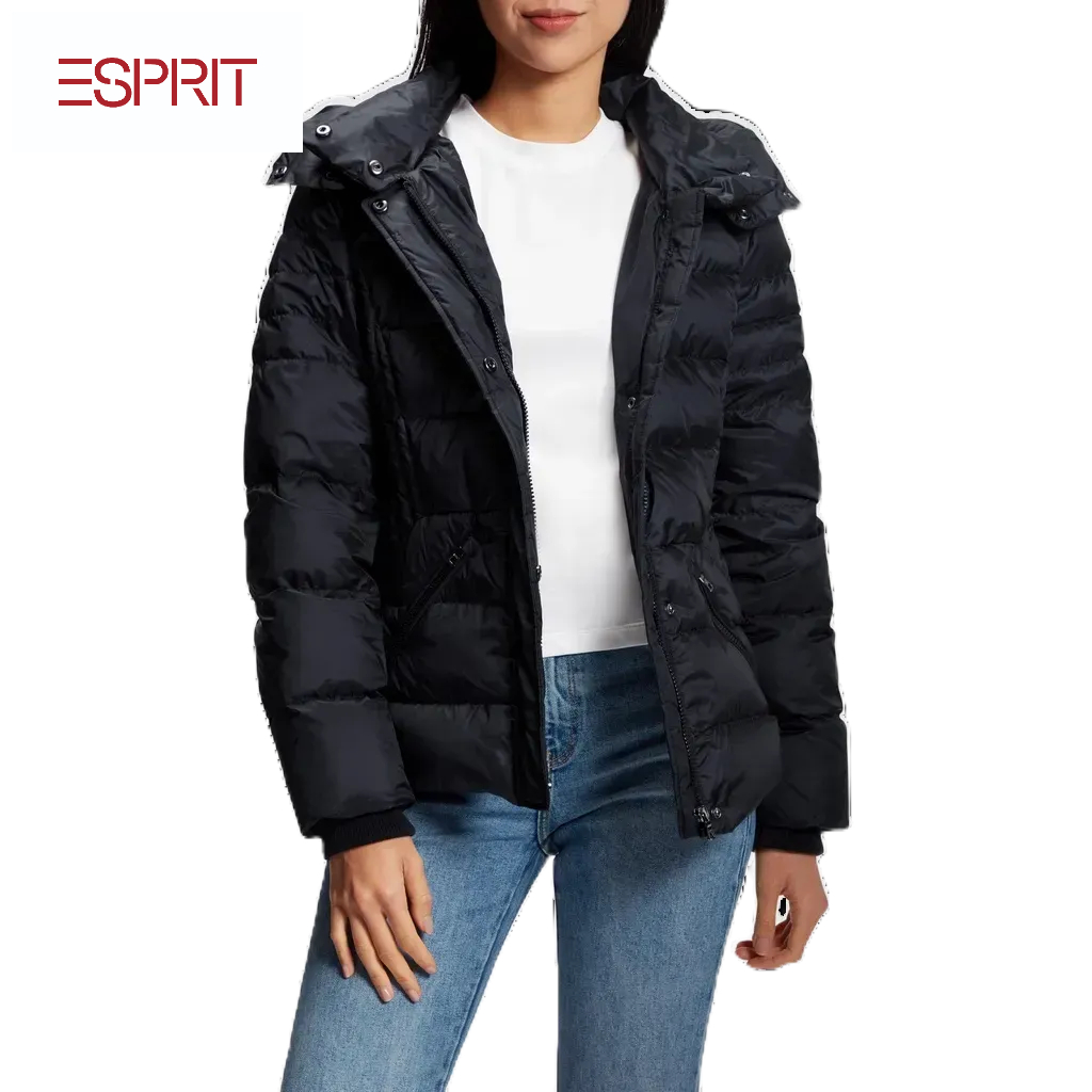 ESPRIT Women s Quilted jacket with detachable hood BLACK DARK KHAKI Shopee Malaysia