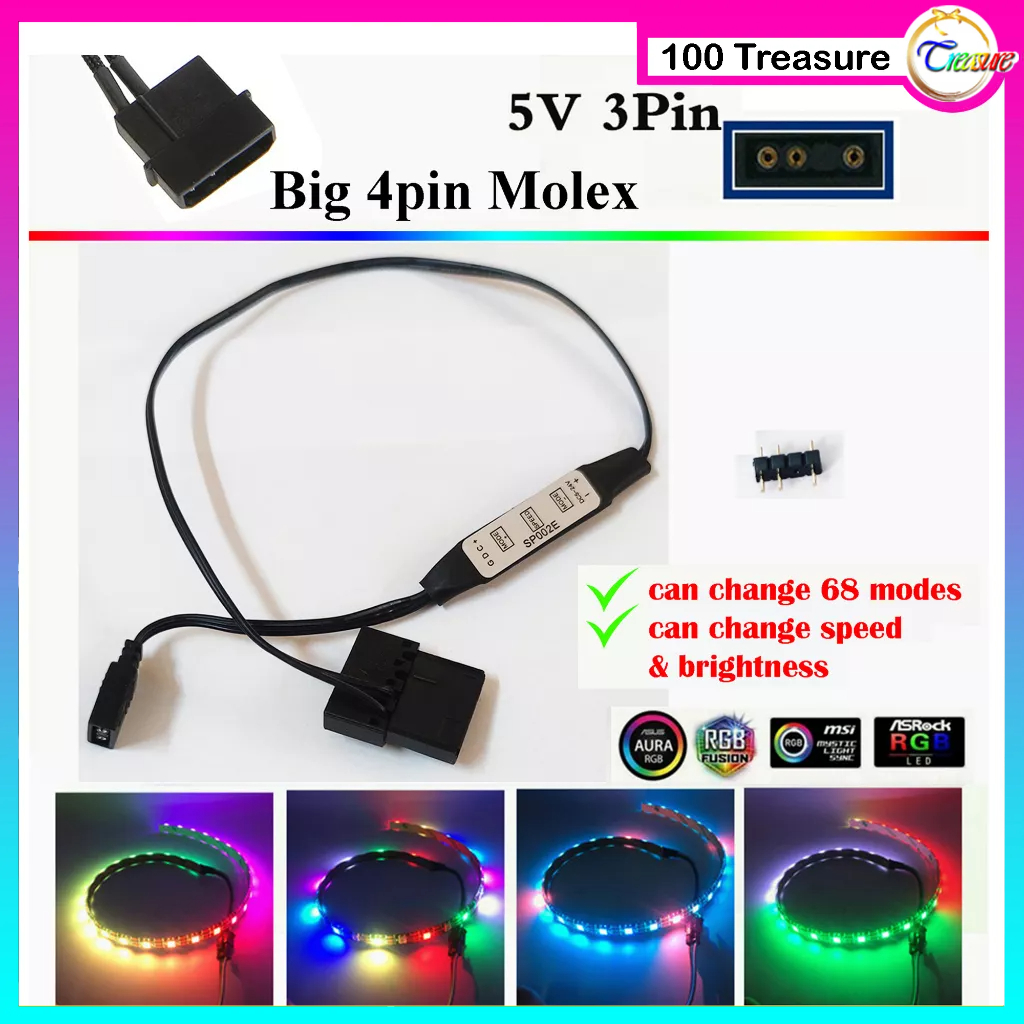 5V ARGB 3pin To Big 4 pin Molex Adapter Cables Computer PC LED Cable ...