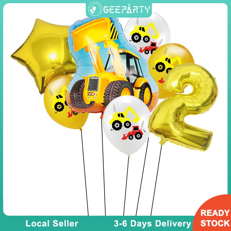 GeeParty 7 Pcs/Set Number Balloons Construction Bulldozer Balloon Truck ...