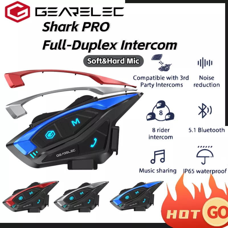 New Gearelec Shark Pro Bluetooth Motorcycle Helmet Intercom Riders Group M Range