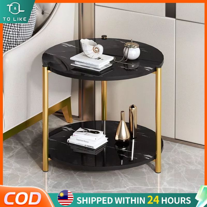 Nordic Sofa Side Table Meja Kopi Marbling Simple Mini Living Room Round ...