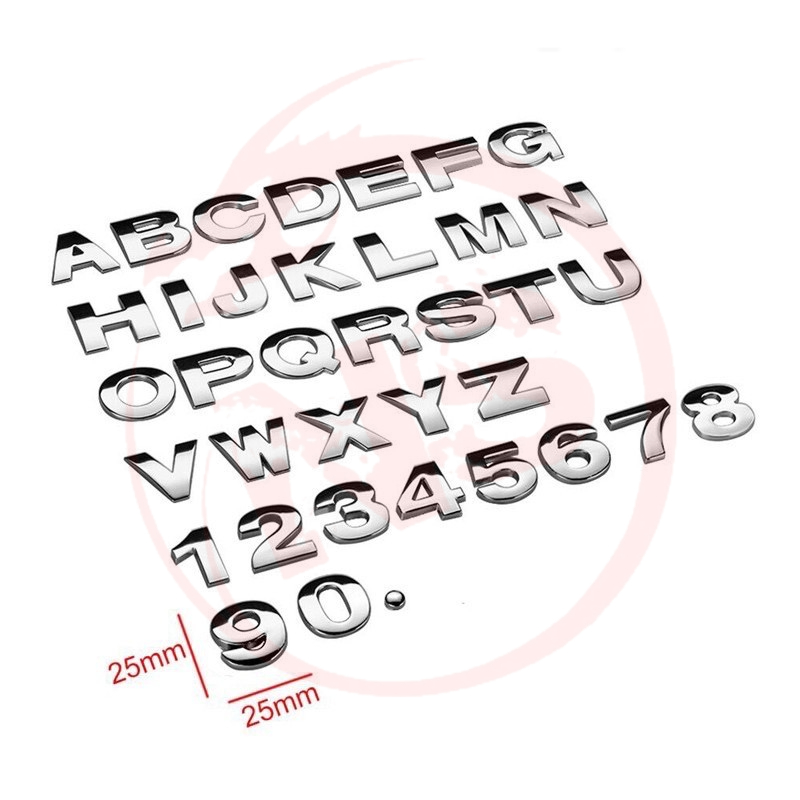 25mm Silver DIY 3D Alphabet Letter Digital Number Emblem Car Sticker ...