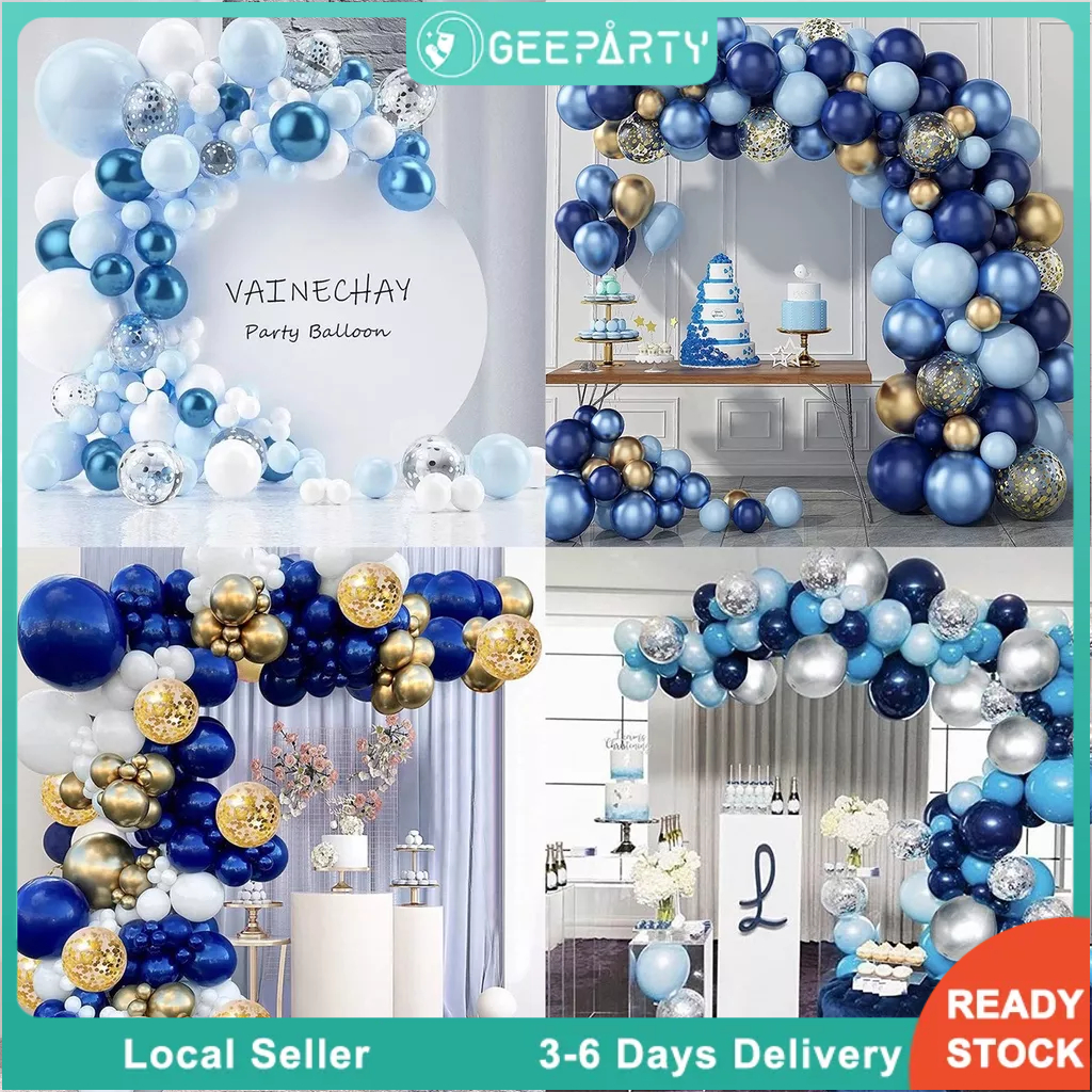 GeeParty Blue Series Balloon Garland Confetti Chorme Metallic Balloon ...