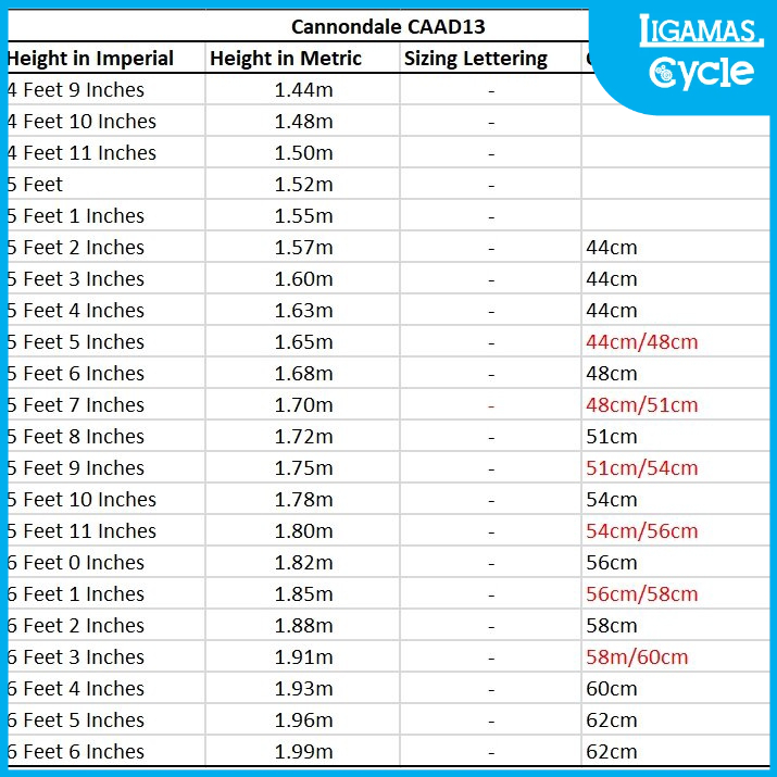 Caad13 size chart sale