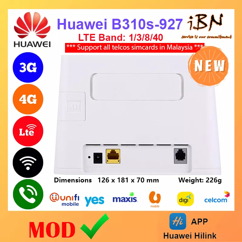 Huawei B310s927 4G Mod Modem Share Unlimited Data OVPN & AIO