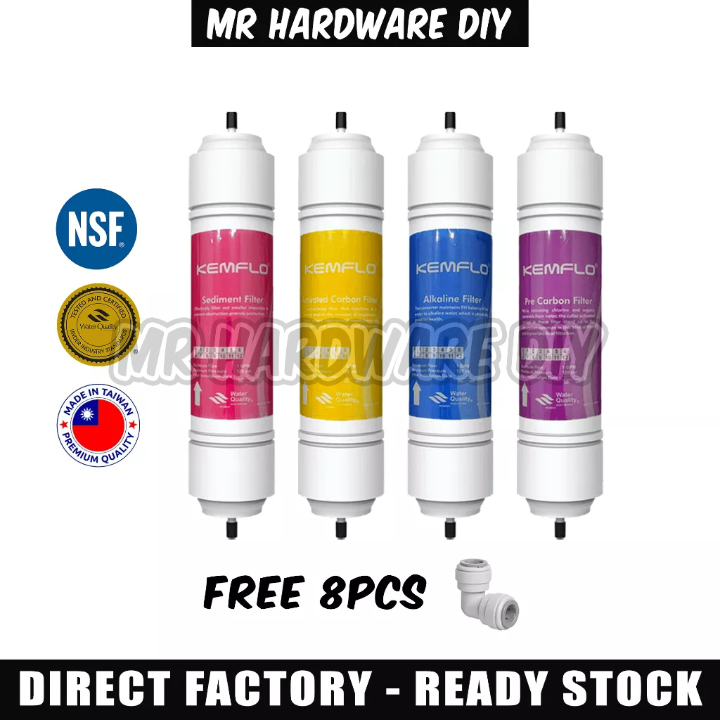 KEMFLO 10" IType Alkaline PH Water Filter Catridge Replacement 4 in 1 Set Sediment Pre