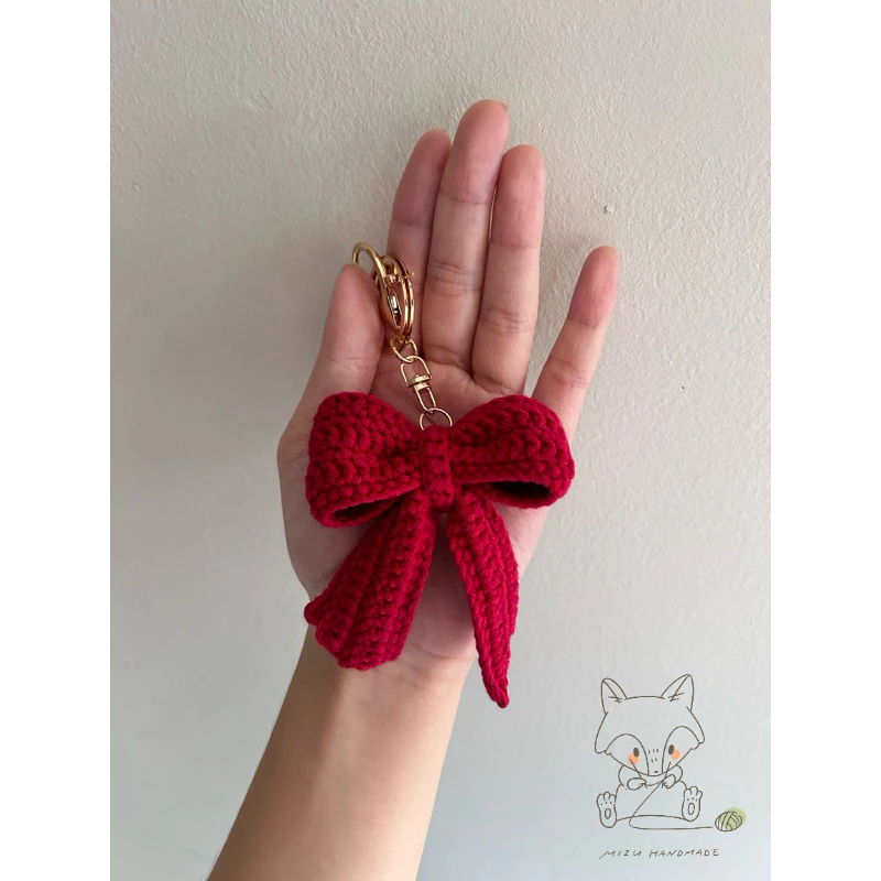 Handmade Crochet Amigurumi Maroon/Light Pink Ribbon Keychain | Shopee ...