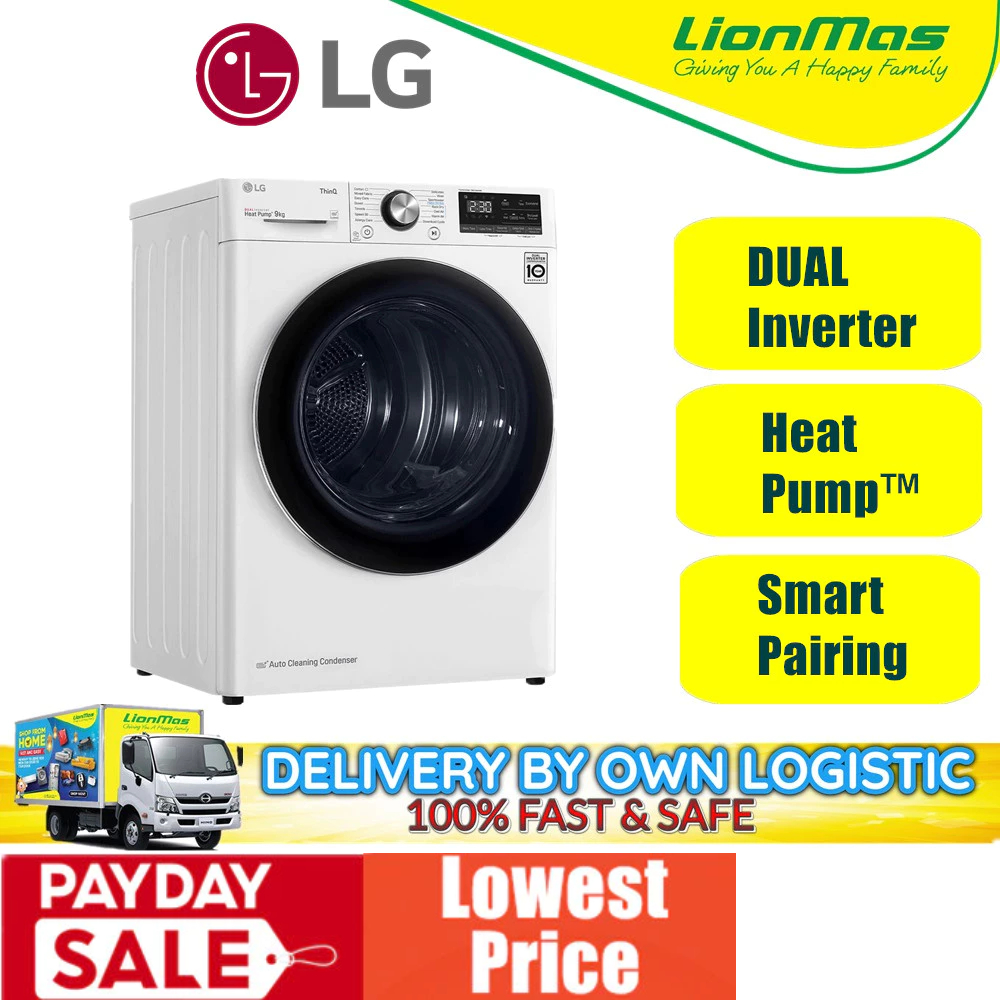 LG 9kg Dual Inverter Heat Pump™Dryer VDH9066WS with Auto Cleaning