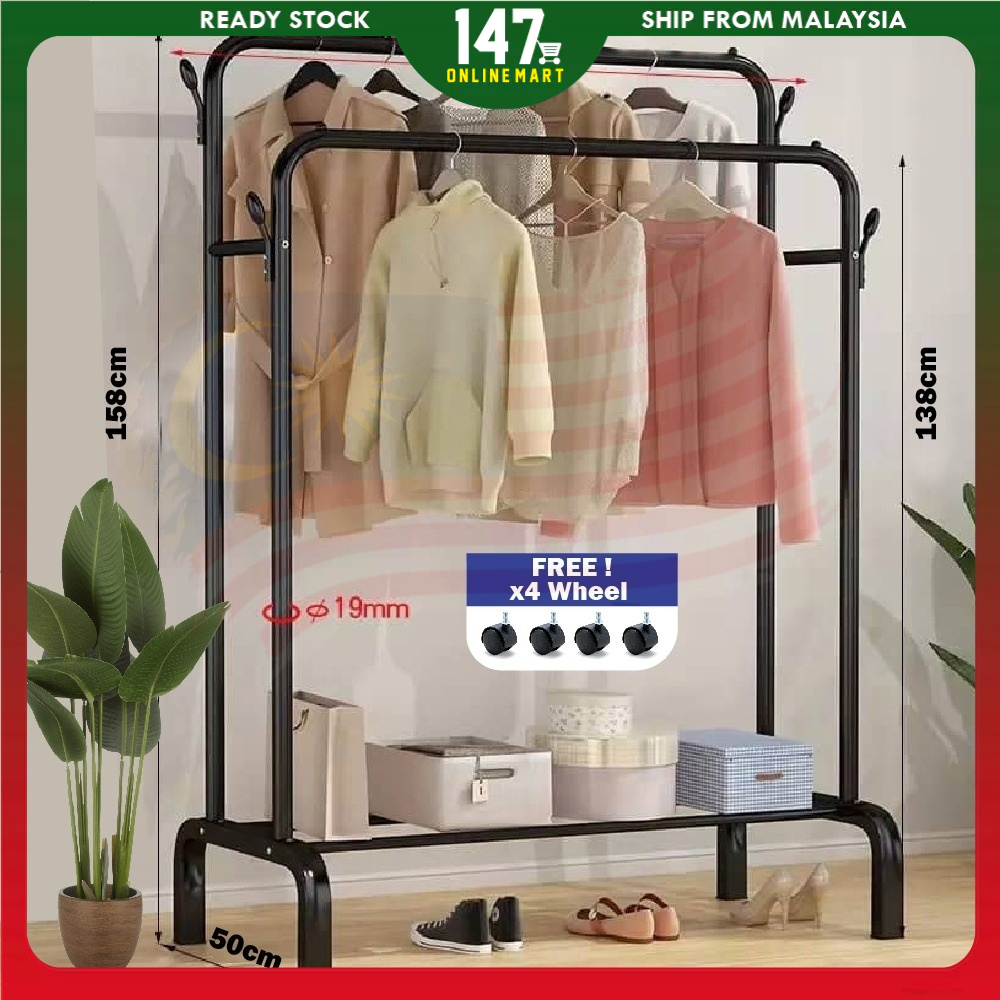 147Mart- Double Pole Strong Steel Laundry Rack Cloth Hanger Cloth Rack ...
