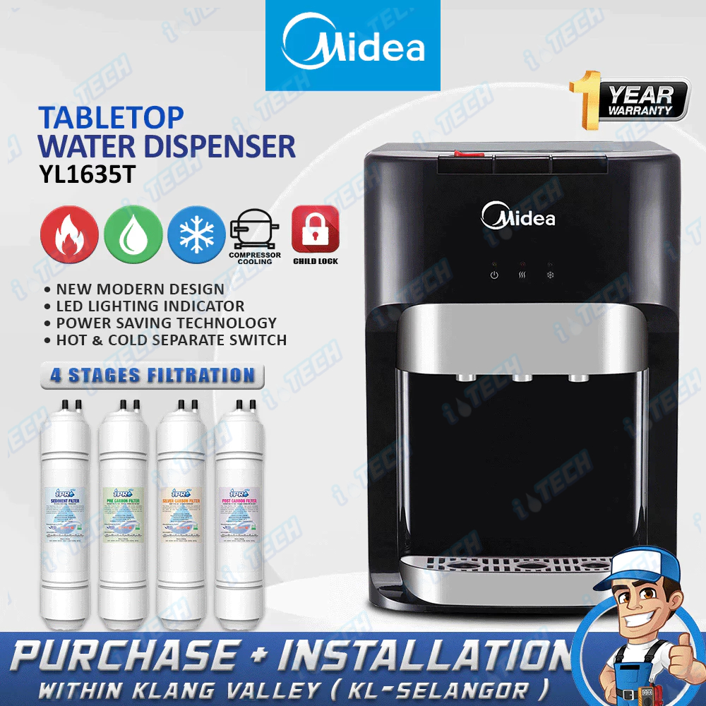 [𝑭𝑹𝑬𝑬 𝑰𝑵𝑺𝑻𝑨𝑳𝑳] 𝐌𝐈𝐃𝐄𝐀 Hot Normal Cold Tabletop Water Dispenser 1635 4