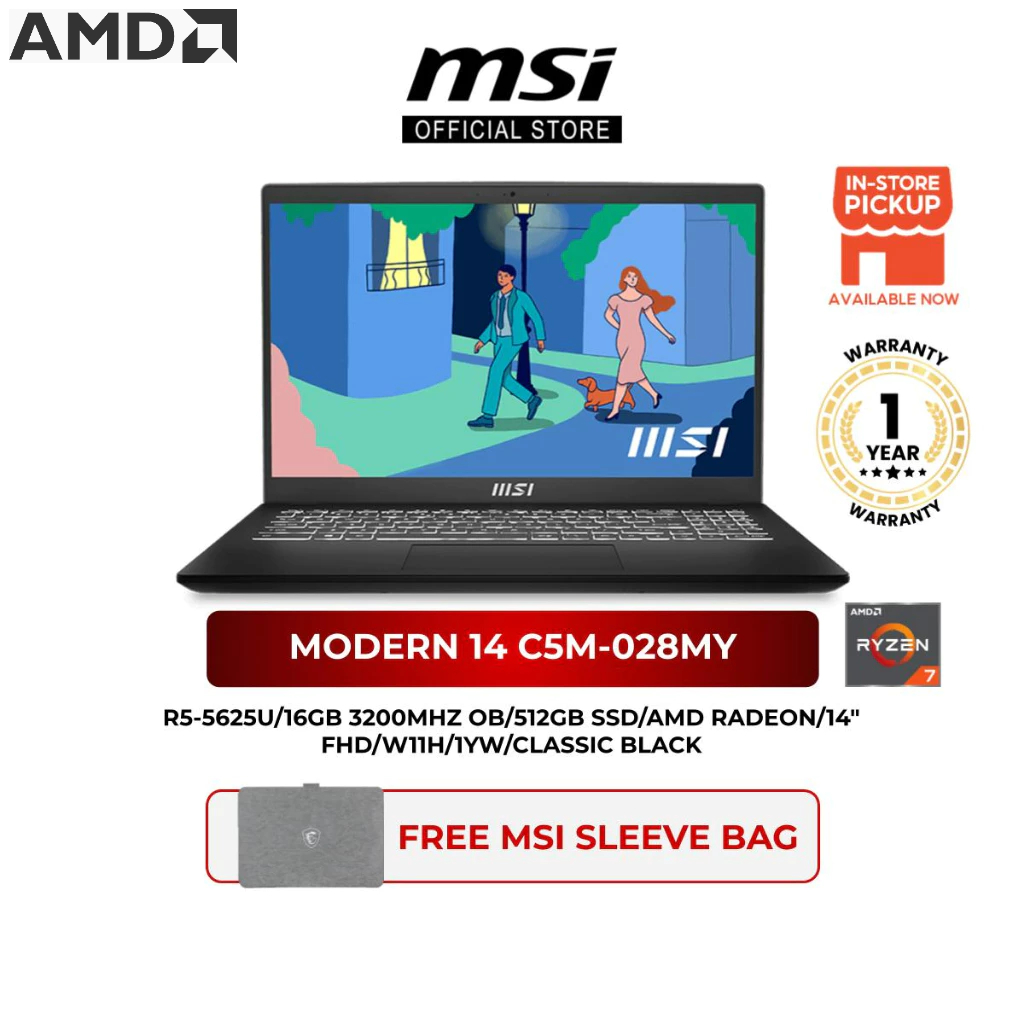 MSI Modern 14 C5M-028MY 14" FHD (1920*1080), 60Hz/ Ryzen 5 5625U / W11h ...