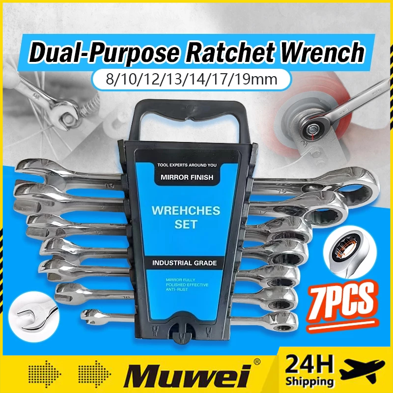 7PCs Flexible Ratchet Wrench Spaner Set Spanar Rachet FlexHead Ratchet
