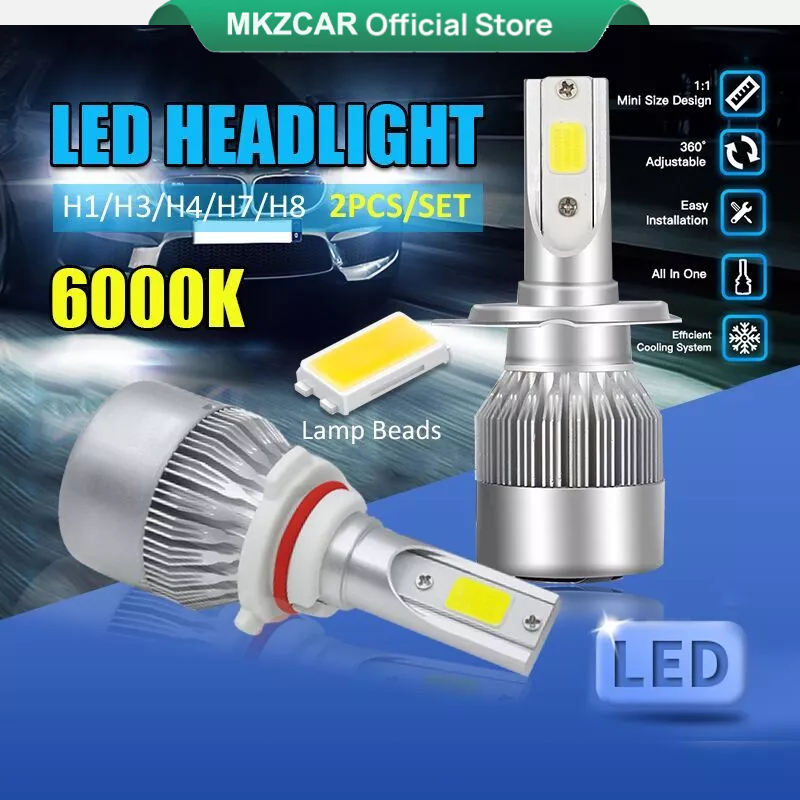 2pcs】C6 LED Car Head Light H1 H3 H4 H7 COB Car Head Light Bulbs