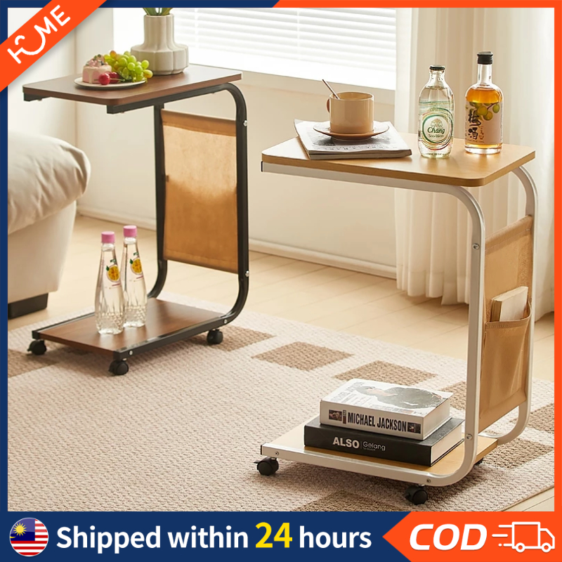 Nordic Movable Sofa Side Table Coffee Table with wheels Minimalist Tea ...