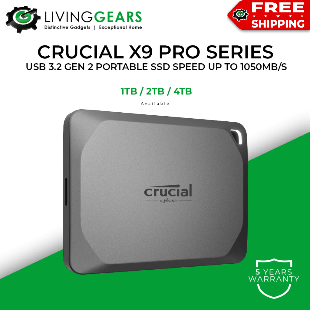 Crucial X9 Pro Portable SSD UP TO 1050MB/s USB 3.2 Gen-2 Type-C to Type ...