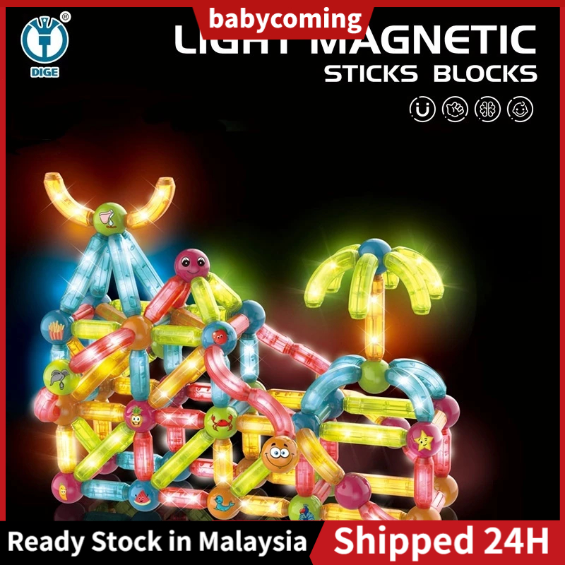 【2024 NEW】LED Light Magnetic Toys Kids Magnetic Stick Balls Building ...