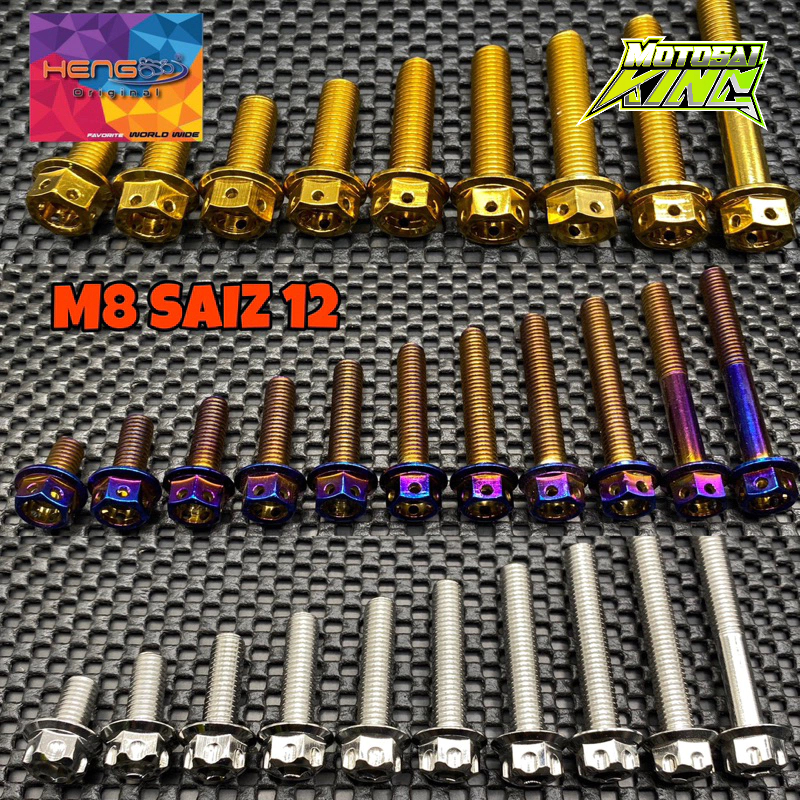 💥SKRU UNIVERSAL M8 SAIZ 12 (THREAD 8MM) GOLD TITANIUM CHROME HENG ...