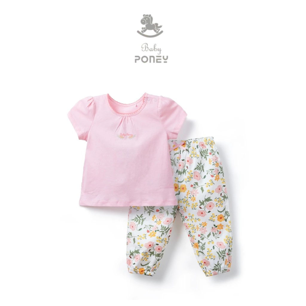 [NEW] Poney Baby Girls Light Pink Floral Short Sleeve Top & Long Pants