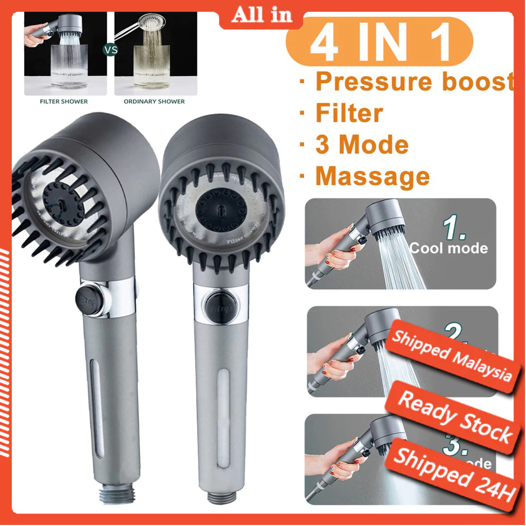 4 in 1 High Pressure Shower Head With Filter 3 Modes Rain Shower Head ...