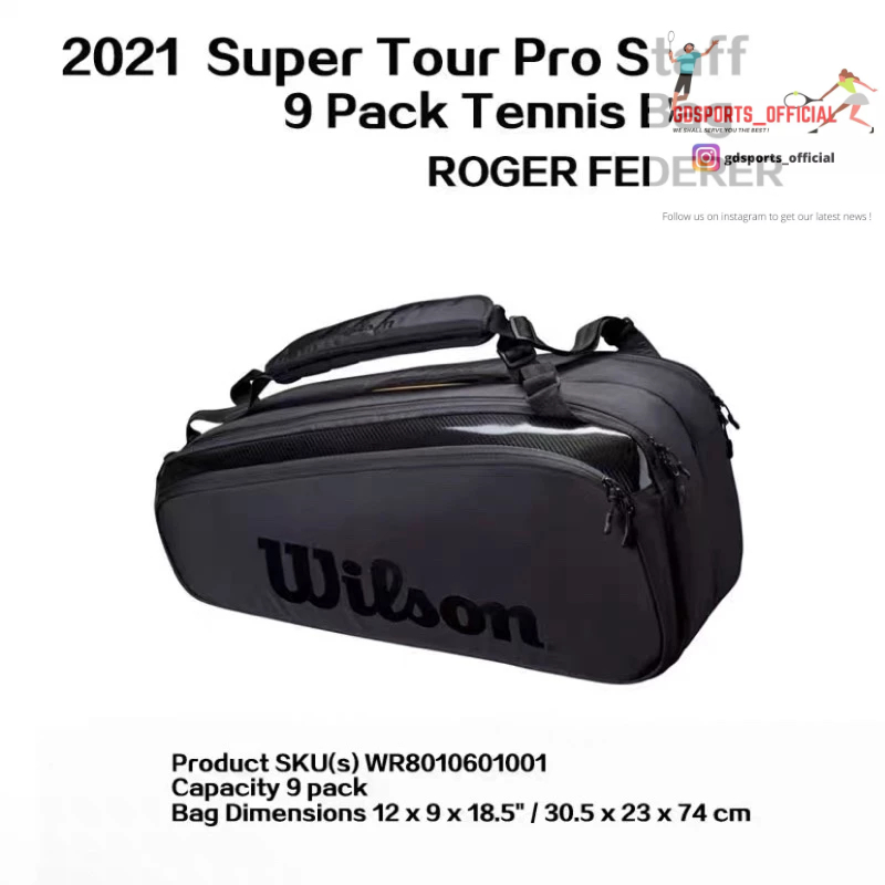 Sac à Dos Tennis Wilson Super Tour Pro Staff 9 Pack – Jusqu'à 9 Raquettes, Ultra Résistant