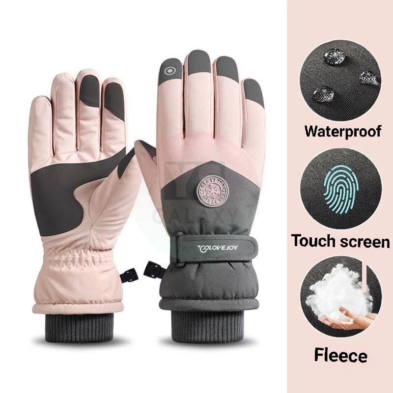XIBANY Winter Women Ski Gloves Windproof Thickened Keep Warm Gloves Ladies Skin-Friendly Outdoor Cycling Touchscreen Gloves