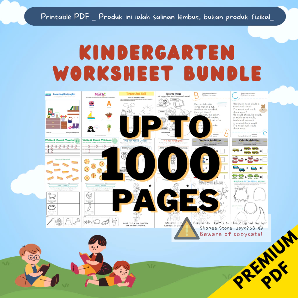 PDF Kindergarten worksheet various subjects_ Latihan prasekolah_ >1000