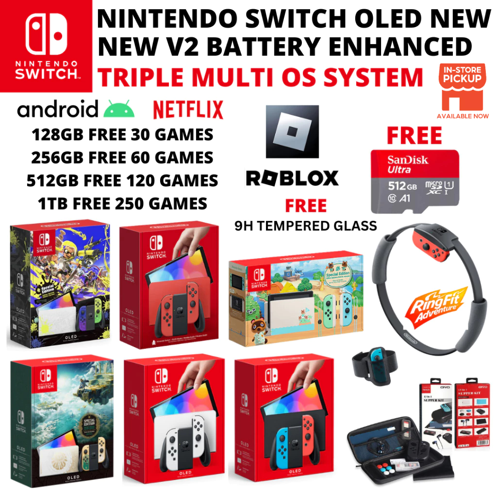 Nintendo Switch New OLED/V2 Enhanced Edition Triple OS With Full  Accessories (Brand New)