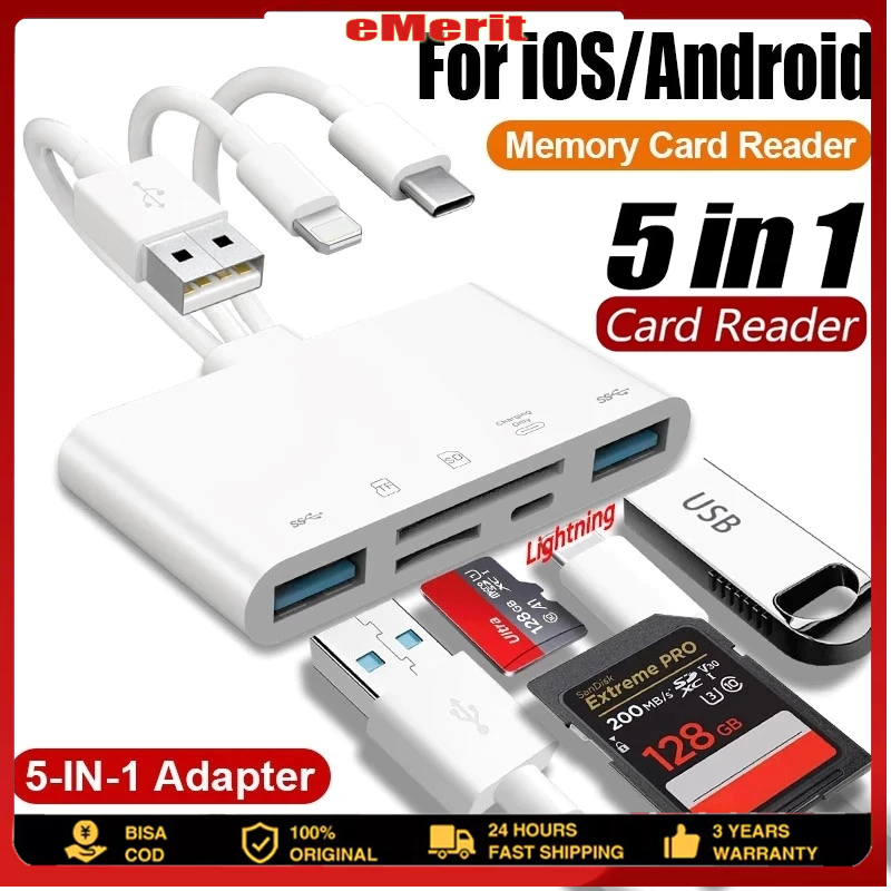 5 In 1 Multifunction Card Reader USB2.0 OTG Adapter Light-ning Type C ...