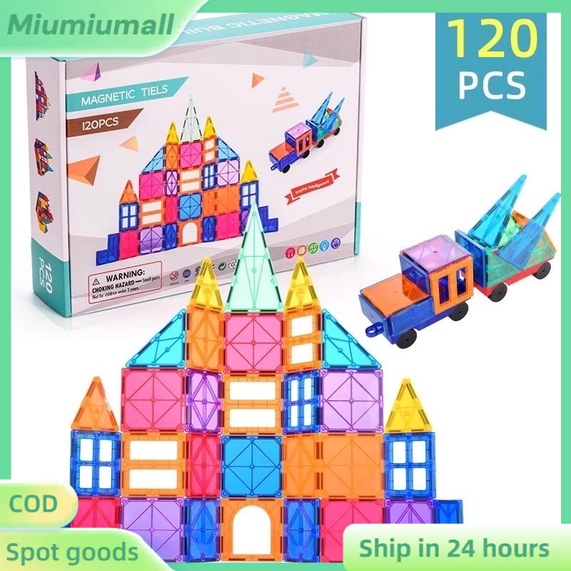 【24H】120pcs Magnetic Tiles Building Blocks Toys Colourful STEM 3D ...