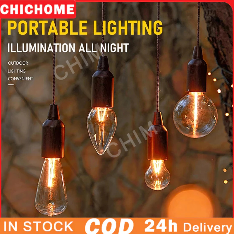 LOWEST PRICE Wood Grain Pull String Light Camping Glamping Warm Hanging ...