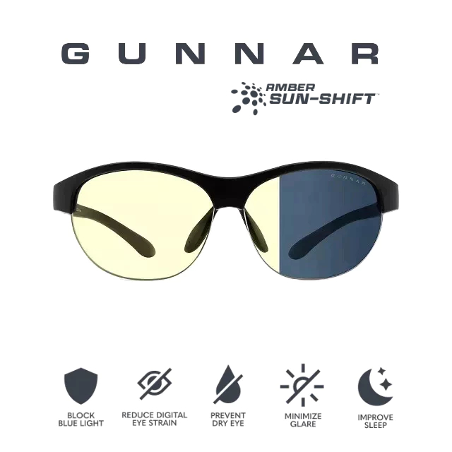 GUNNAR ASH Amber Neutral Sun-Shift Anti Blue Light Glasses Performance ...