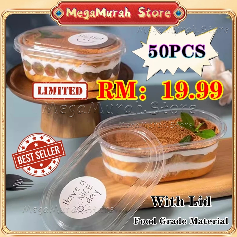 50PCS High QualityTransparent Oval Cake Box / Pudding Box / Mousse Box ...