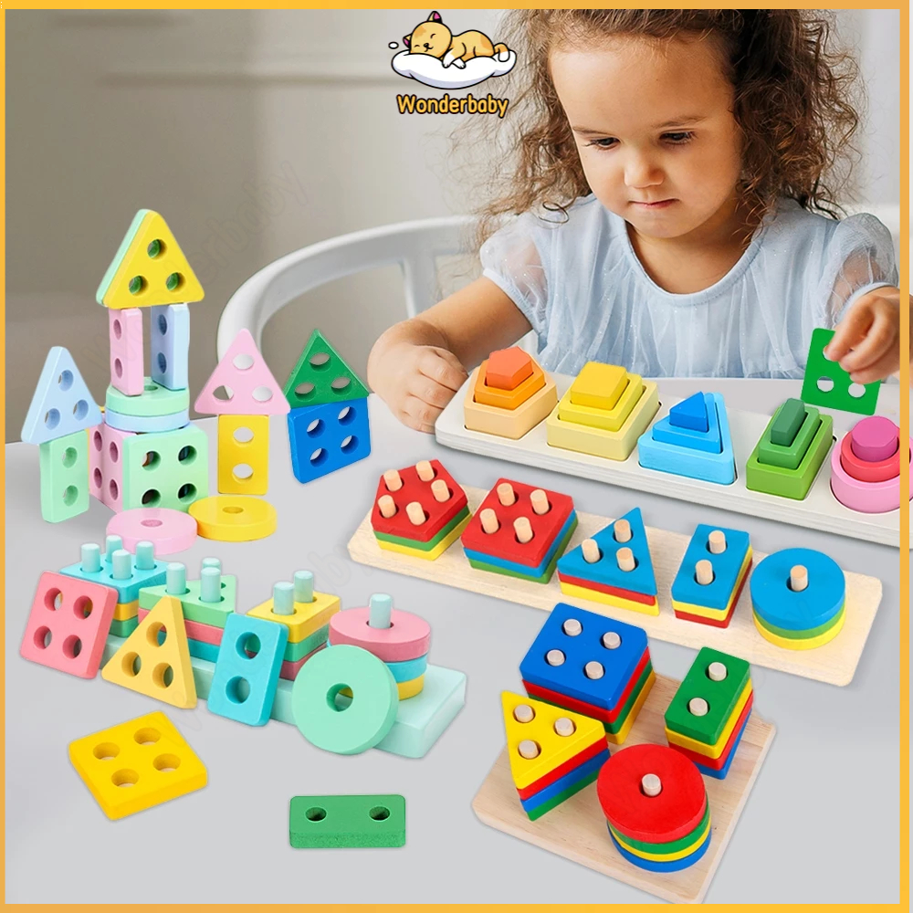 Wonderbaby Baby Wooden Toy Kids Montessori Building Blocks Mainan ...