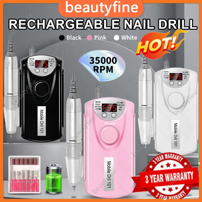 Nail Drill Machine 40000RPM Rechargeable Nail Grinder Machine Nail Gel ...