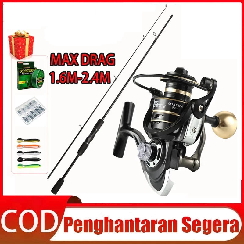 Fishing Reel Fishing Rod Set Spinning Pancing Set Joran Pancing 2 Rod ...
