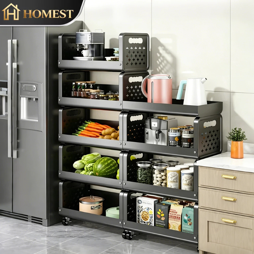 HM Rak Dapur Steel Rack Kitchen Organizer Rack with Wheel 6L Kitchen ...