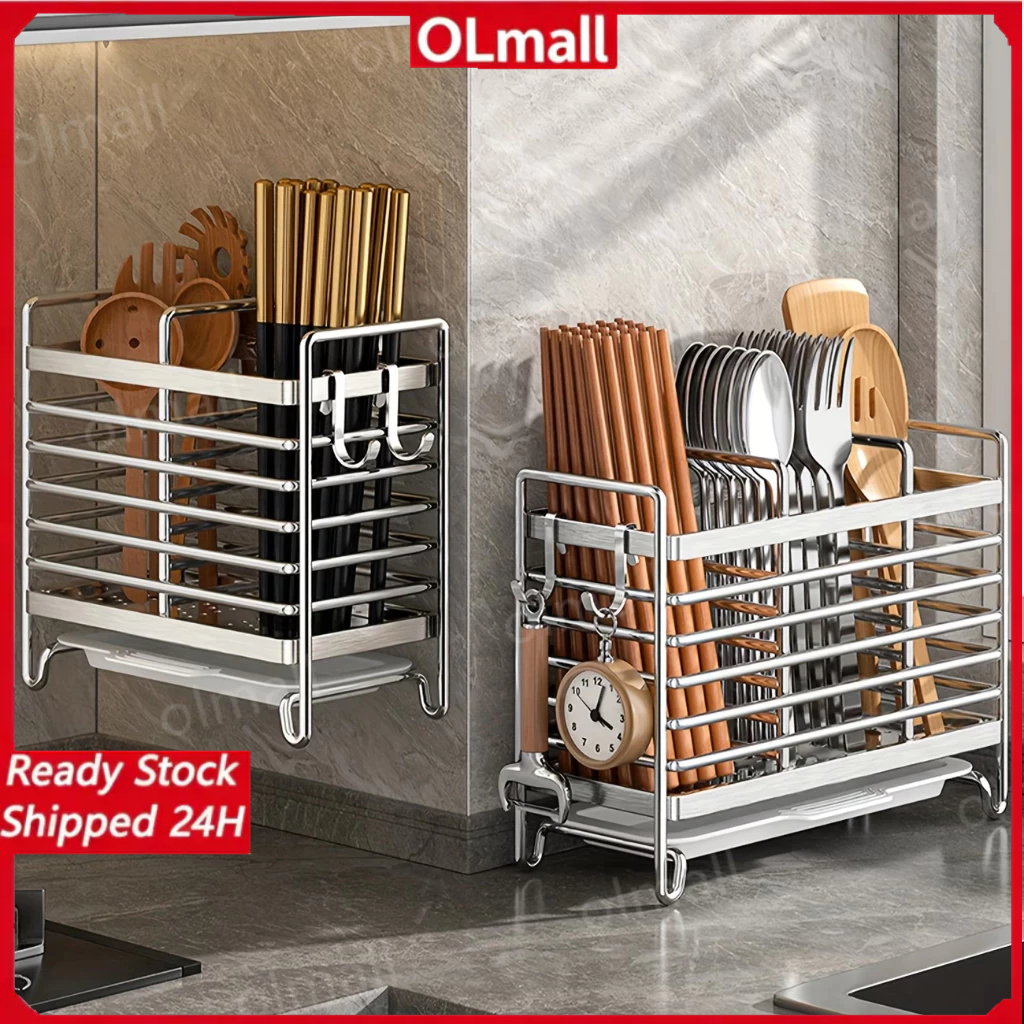 Stainless Steel Sink Rack with Drainage Utensil Organizer No-Drill Wall ...