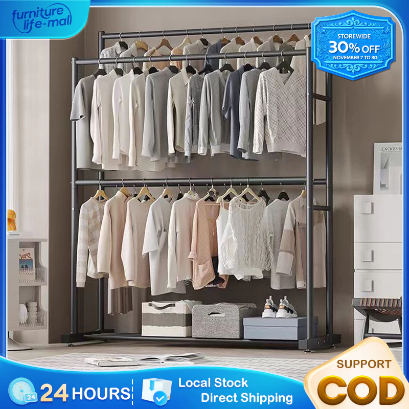 Double Pole Garment Rack Clothes Rack Strong Steel Drying Rack Rak Baju ...