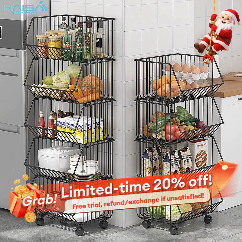 3/4/5 Layer Movable Kitchen Rack Trolley Storage Rack Spice Rack Fruit ...