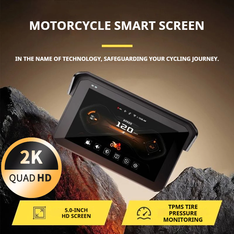 AIO Motorcycle Smart Screen 2K Dual Camera Dashcam Carplay Android Auto ...