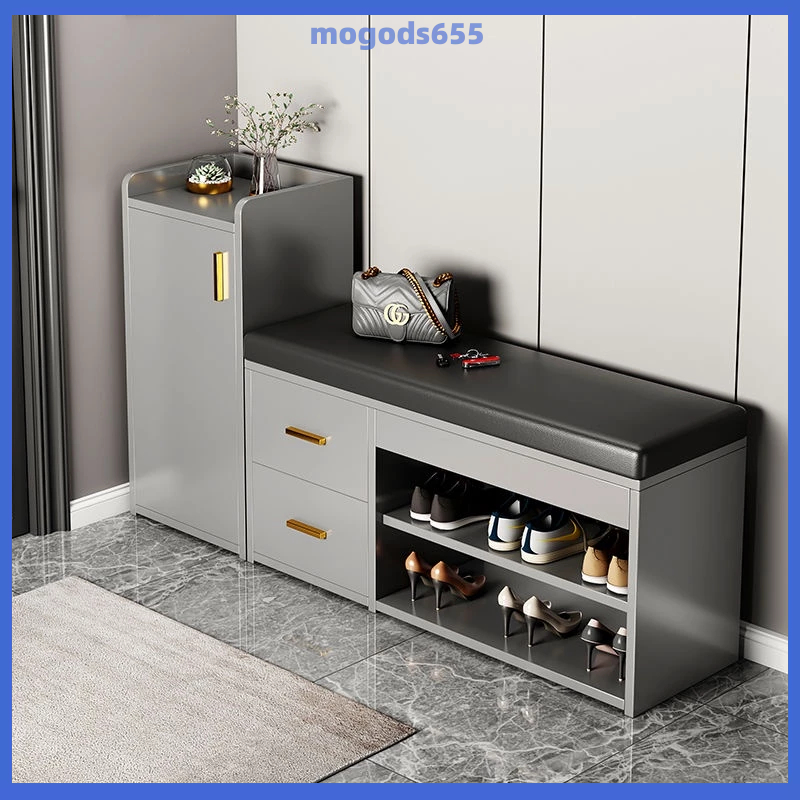 READY STOCK Shoe Cabinet with Cushion Sofa Shoe Rack Modern Wooden ...