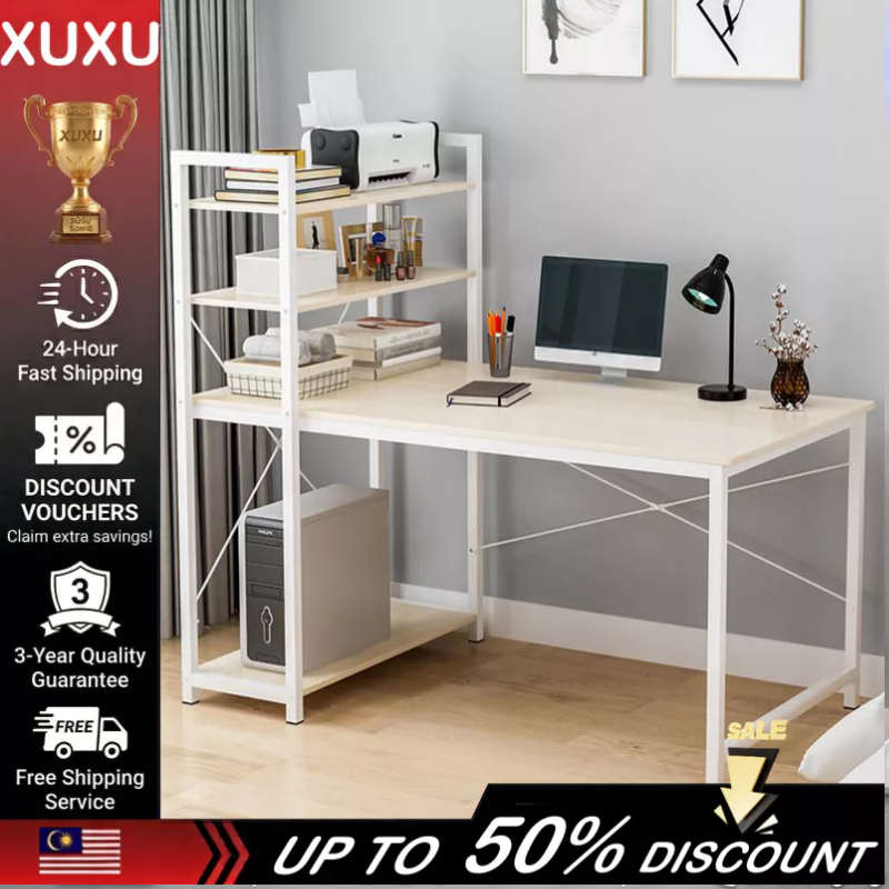 XUXU Meja Table With Bookshelf Study Table Side Bookshelves ...