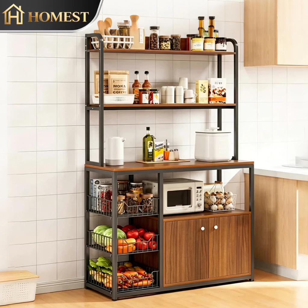 HM Kitchen Cabinet Rack Storage Rack with Doors Rak Dapur Utility Shelf ...